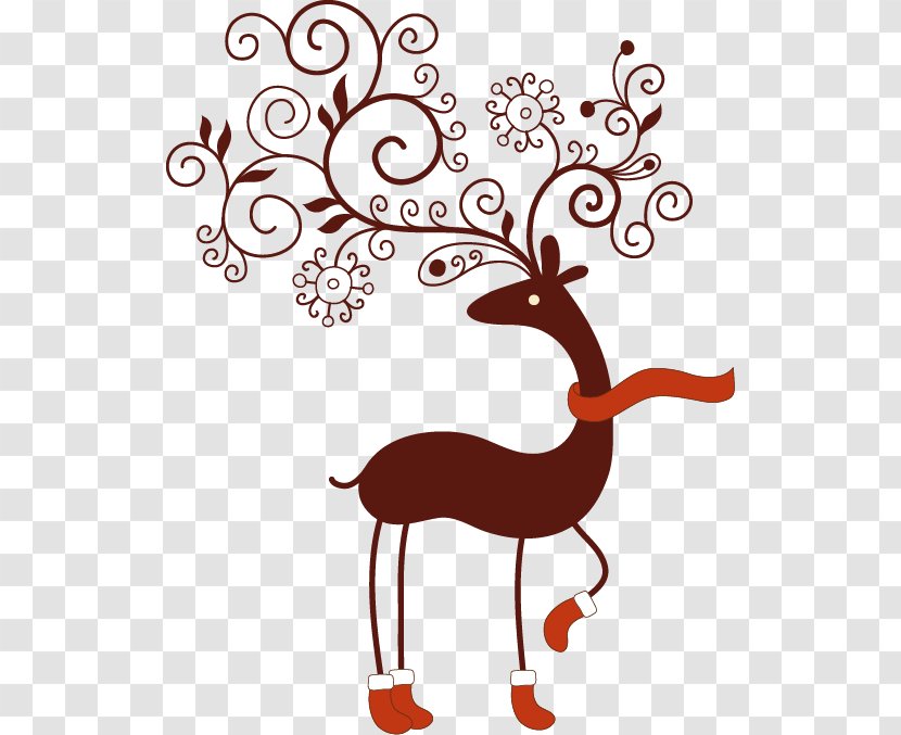Santa Claus Reindeer Christmas Card Greeting - Heart - Hand-painted Flower Vine Pattern Deer Transparent PNG
