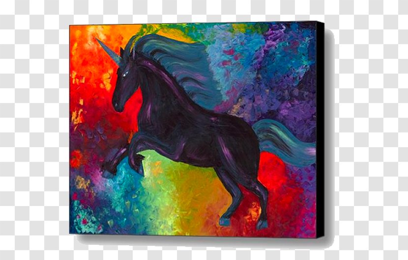 Stallion Mustang Unicorn Acrylic Paint Painting - Fictional Character - Canvas Print Transparent PNG