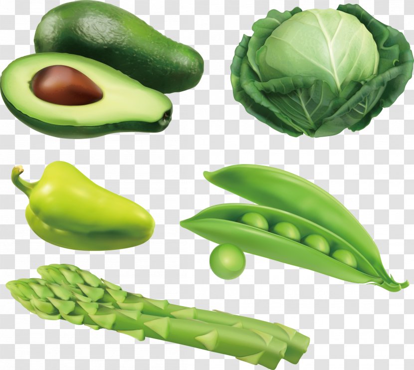 Avocado Vegetable Auglis - Cartoon - Green Peas, Cabbage, Asparagus, Peppers Vector Transparent PNG