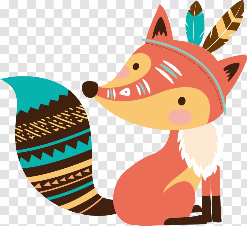 Cartoon Poster Painting - Vector Painted Red Fox Transparent PNG