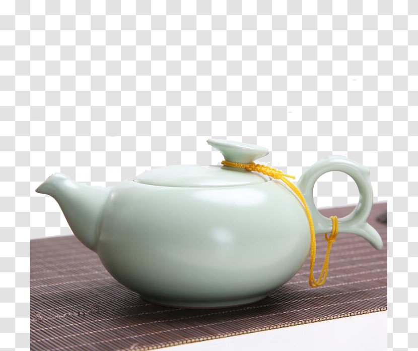 Teapot Bamboo Mat Celadon - Lid Transparent PNG