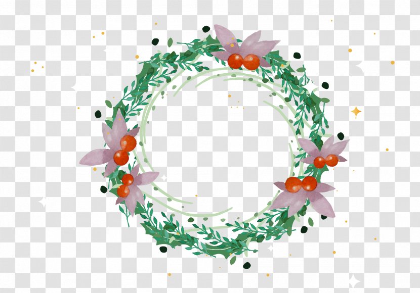 Wreath Christmas Garland Watercolor Painting - Greeting Card - Green Floral Texture Frame Transparent PNG