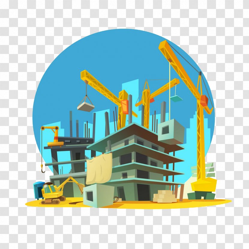 Architectural Engineering Cartoon Building Crane - Illustration - Construction Site Transparent PNG