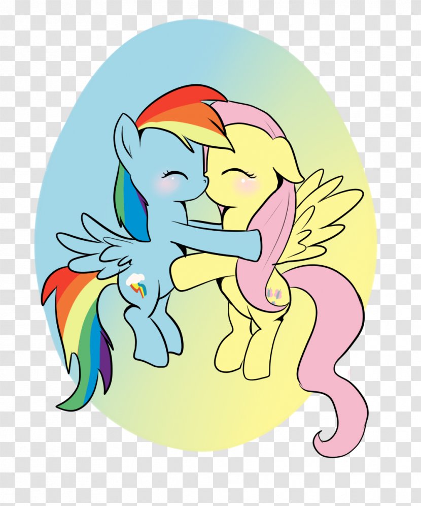 Horse Pony Clip Art - Silhouette - Fluttershy And Rainbow Dash Kiss Transparent PNG