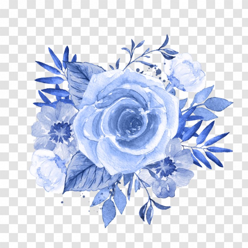 Watercolor Painting Blue Flower Floral Design - Rose Order Transparent PNG