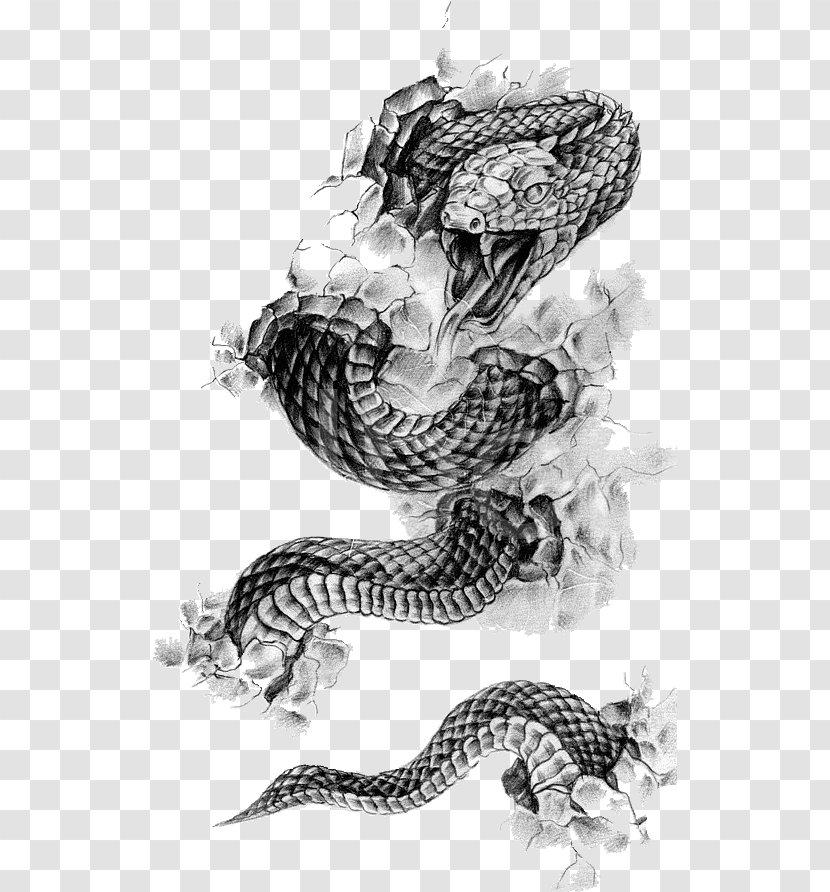 Rattlesnake Tattoo Flash Black-and-gray - Monochrome - Snake Transparent PNG
