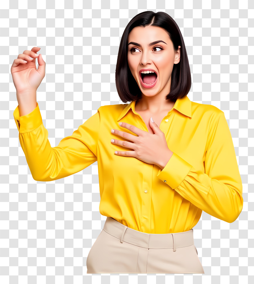Surprised Woman - Surprised Woman In Yellow Shirt Transparent PNG