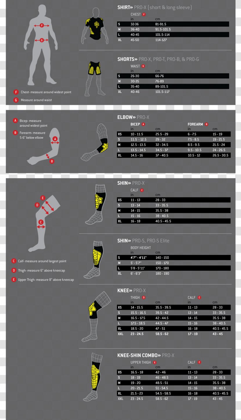Shin Guard Knee Pad Thuro Skate Shop Tibia Elbow - Size Chart Design Elements Transparent PNG