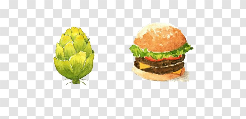 Hamburger Hot Dog Sushi Fast Food Watercolor Painting - Lotteria - Beef Burger With Vegetables Transparent PNG