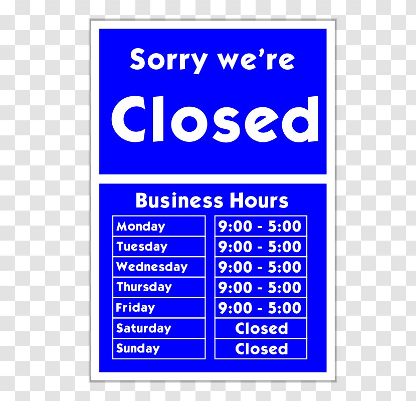 Sign Clip Art - Blue - Business Hours Transparent PNG