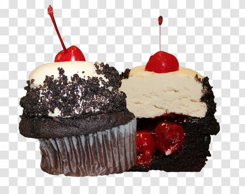Sundae Black Forest Gateau Cupcake Chocolate Cake Torte - Brownie - Cherry Transparent PNG