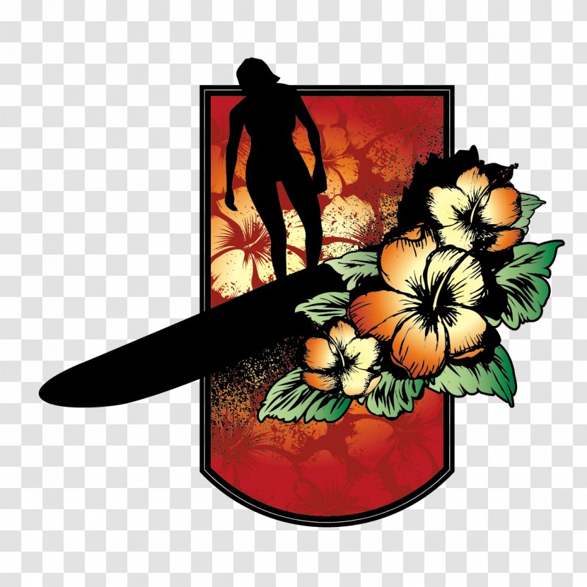 Surfing Clip Art - Longboard - And Flowers Transparent PNG