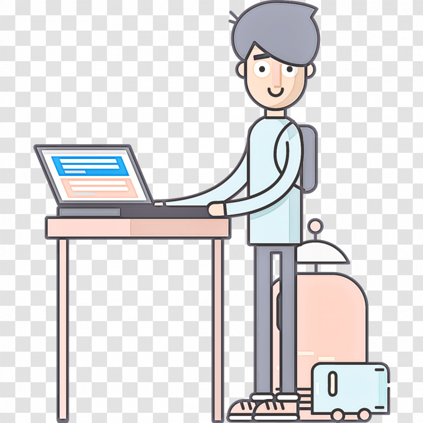 Cartoon Job Line Desk Computer Desk Transparent PNG