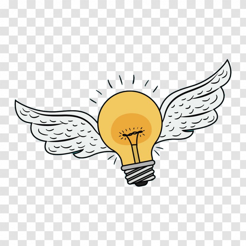 Clip Art - Yellow - Flying Light Bulb Transparent PNG