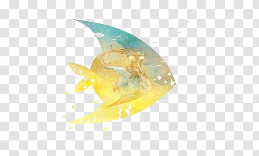 Hatsune Miku Vocaloid Pixiv Illustration - Silhouette - Golden Dream Painted Fish Transparent PNG
