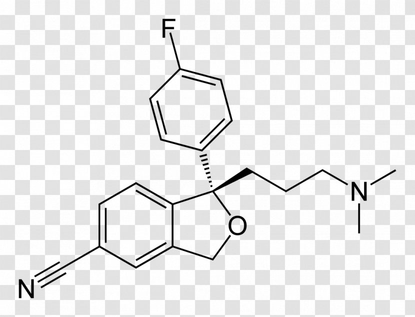Escitalopram Selective Serotonin Reuptake Inhibitor Antidepressant Pharmaceutical Drug - Drawing - Molecule Vector Transparent PNG