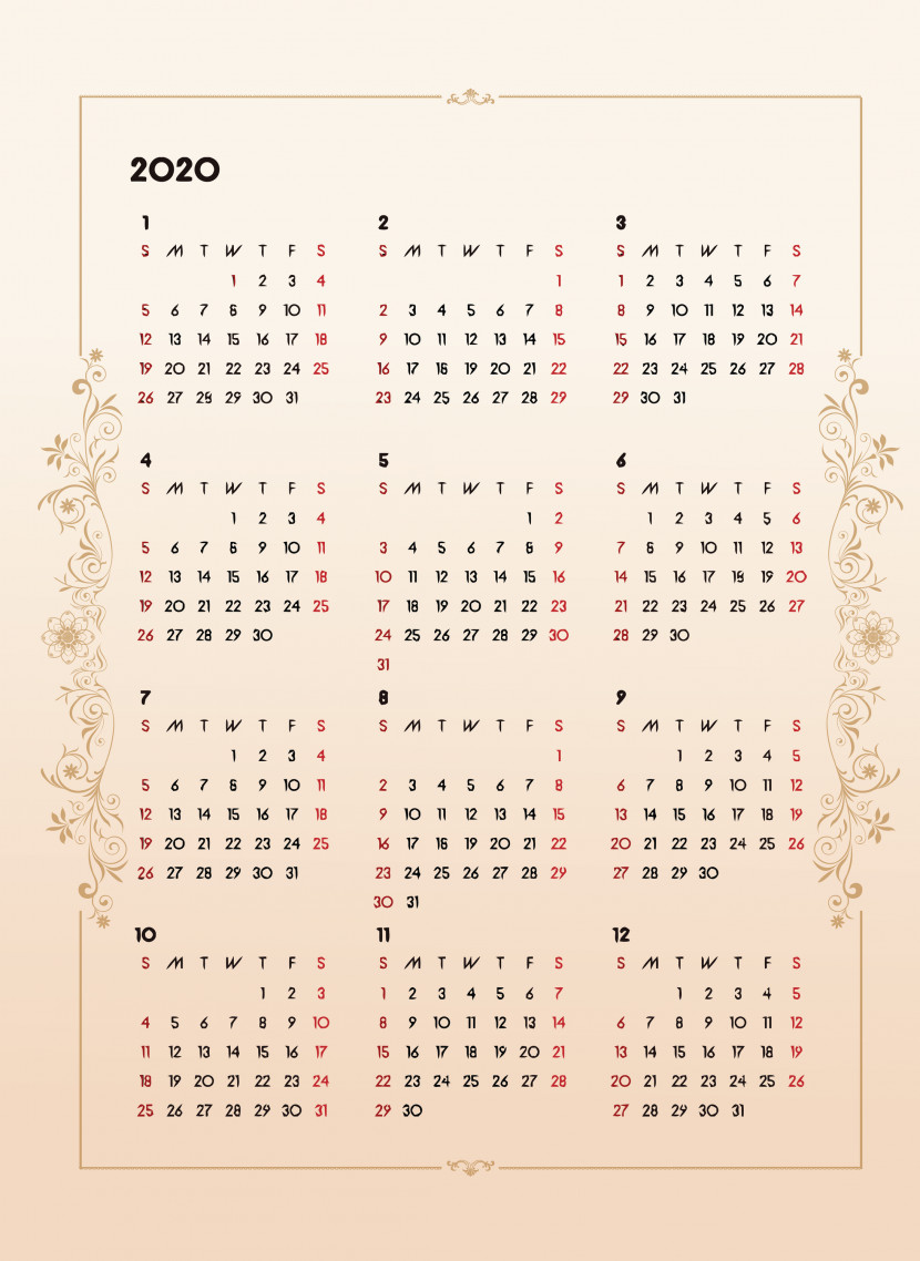 2020 Printable Calendar Transparent PNG