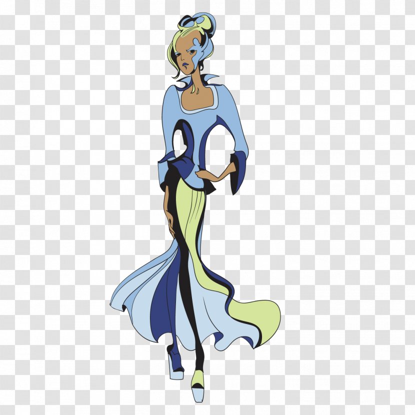 Model Illustration - Drawing - Fashion Medieval Blue Woman Transparent PNG