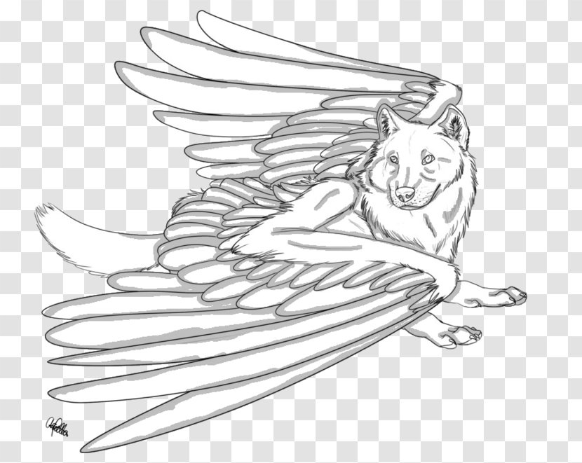Mammal Sketch Line Art Cartoon Shoe - Winged Wolf Coloring Pages Transparent PNG