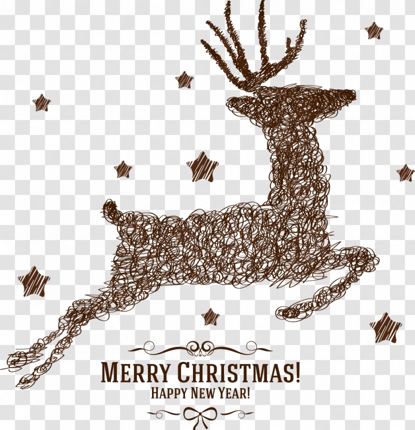 Reindeer Santa Claus Christmas Card - Symbol - Vector Happy New Year Transparent PNG