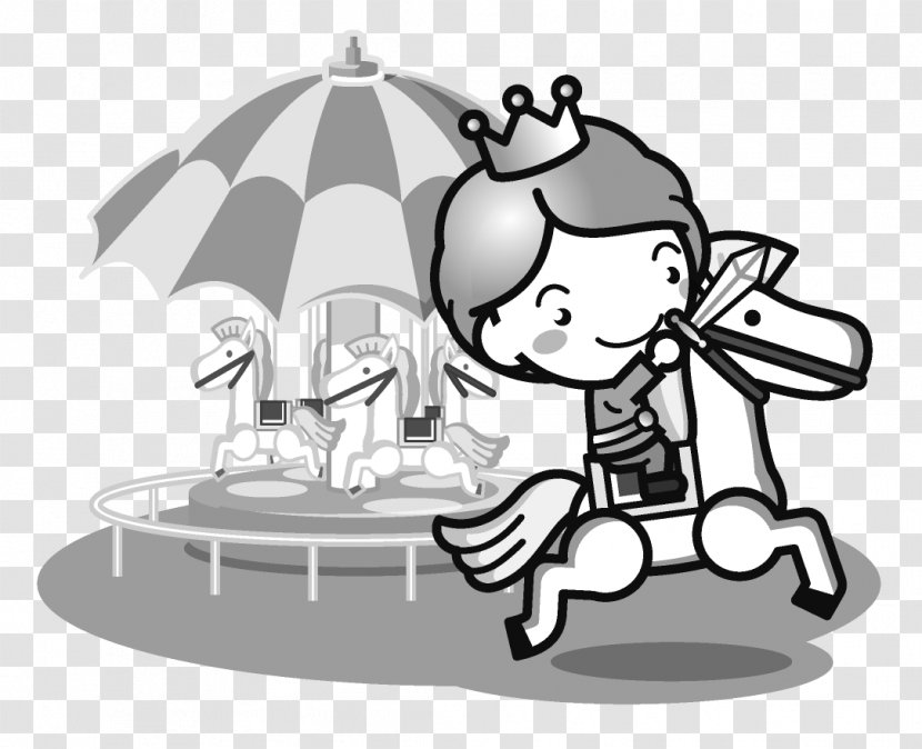 Carousel Gardens Amusement Park Clip Art - Black And White - Merry-go-round Transparent PNG