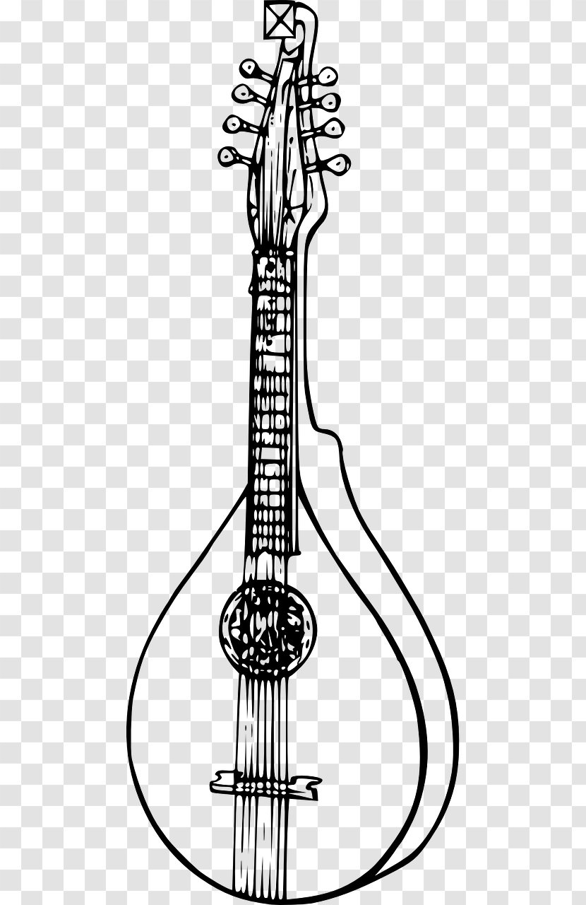 Plucked String Instrument Black And White Mandolin Musical Instruments Clip Art - Watercolor Transparent PNG