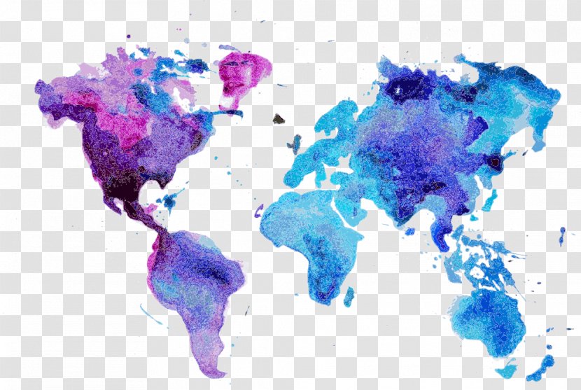 World Map Watercolor Painting Wall Decal - Violet - Vector Of The Transparent PNG