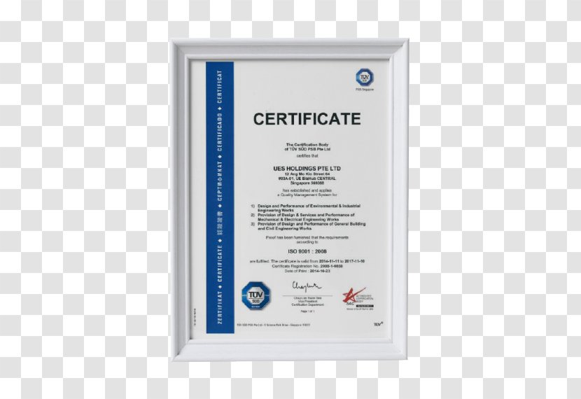 ISO 14000 Certification 9000 14001 Paw Leck Engineering Pte Ltd - Isots 16949 - Business Transparent PNG