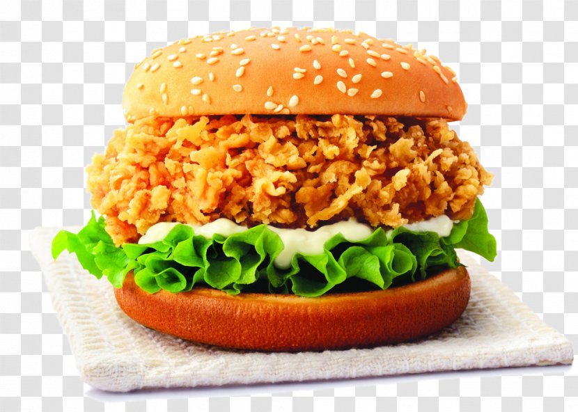 Hamburger Fried Chicken French Fries Sandwich - Watercolor - Crispy Burger Transparent PNG