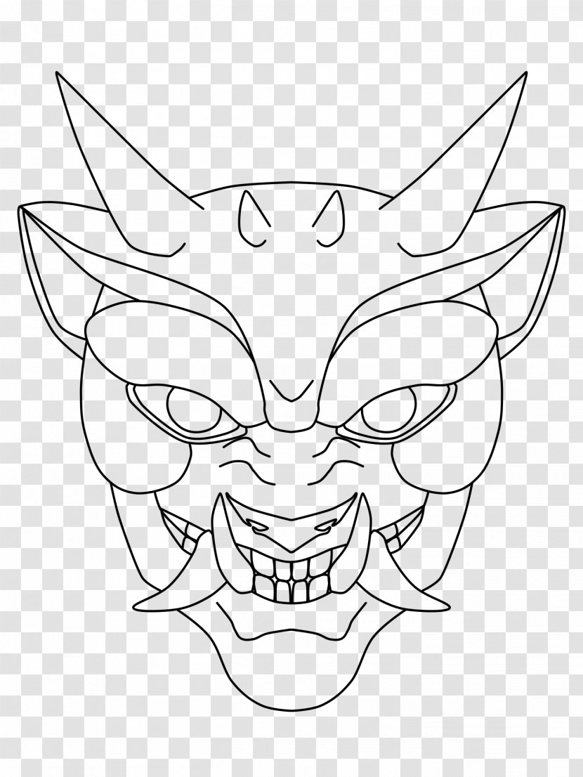 Line Art Drawing Oni Mask - Demon - V For Vendetta Transparent PNG