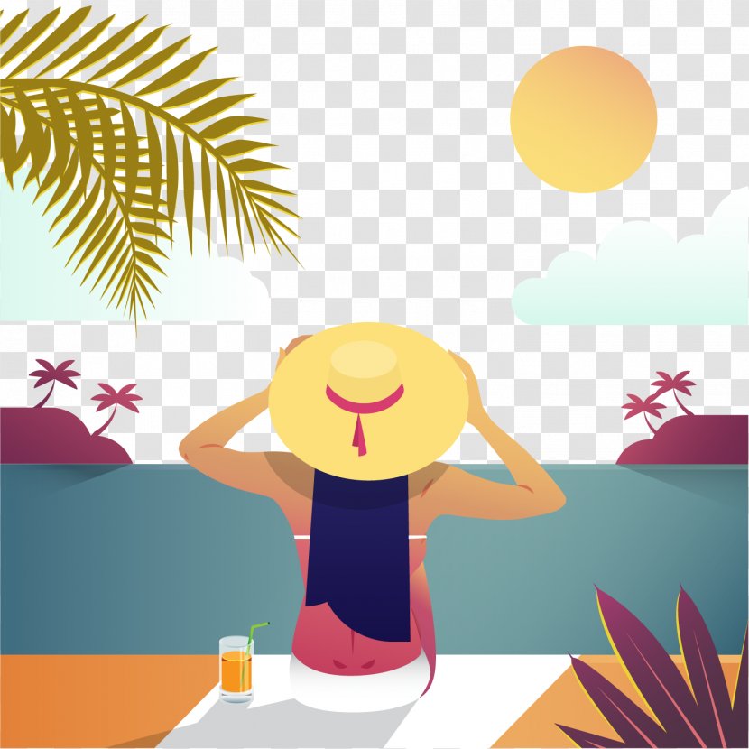 Landscape Euclidean Vector Summer - Cartoon - Hand Painted Holiday Woman Transparent PNG