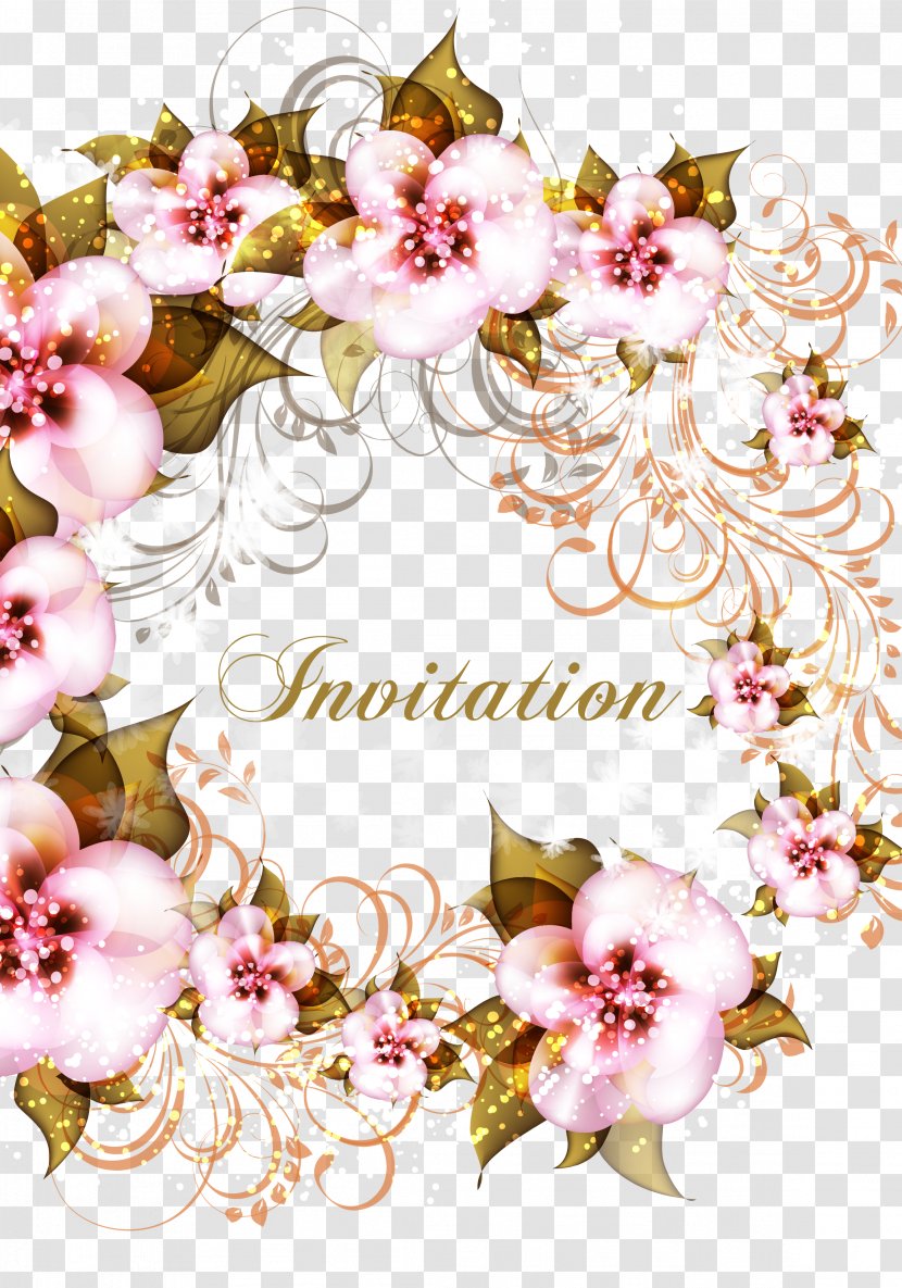Flower Garland - Pink - Vector Floral Invitations Transparent PNG