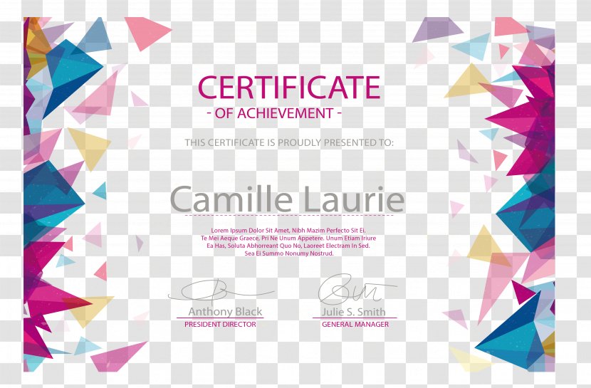 Diploma Euclidean Vector Academic Certificate Graduation Ceremony Akademickxfd Certifikxe1t - Text - Color Triangle Floating Pattern Border Transparent PNG