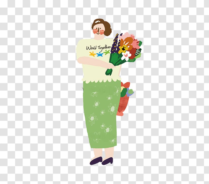 Flower Illustration - Fictional Character - Woman With Flowers Transparent PNG