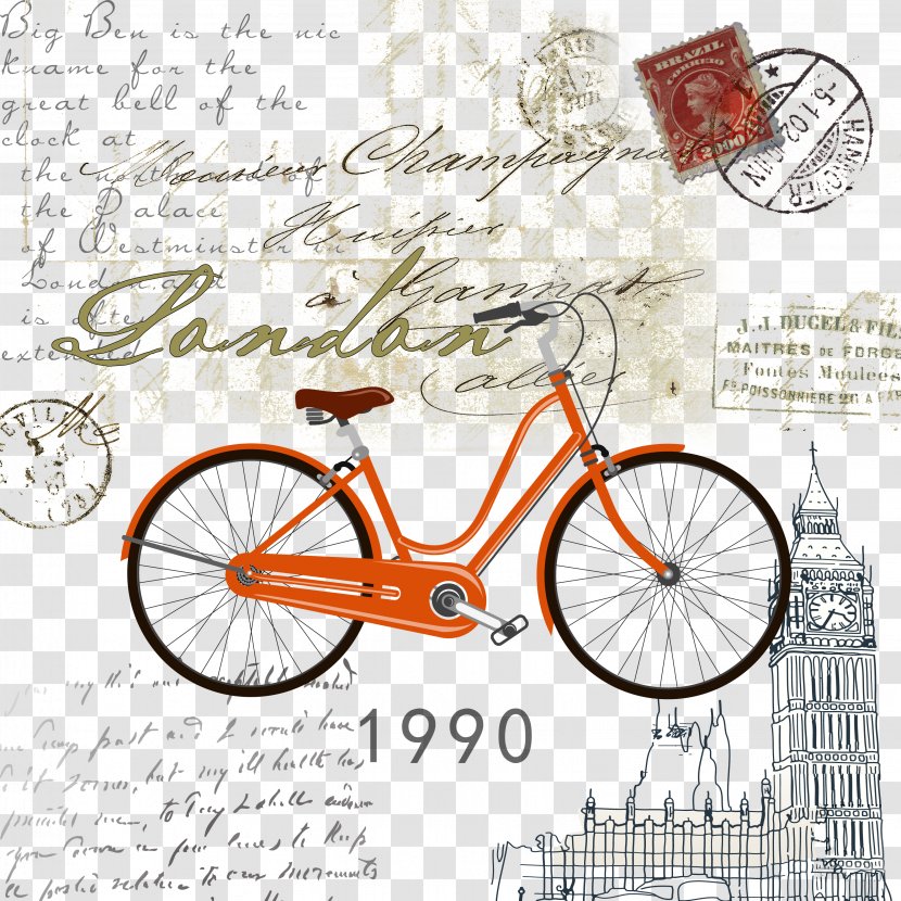 Painting Stock Photography Bicycle Vintage Clothing - Area - With Postmark Stamp Image Transparent PNG