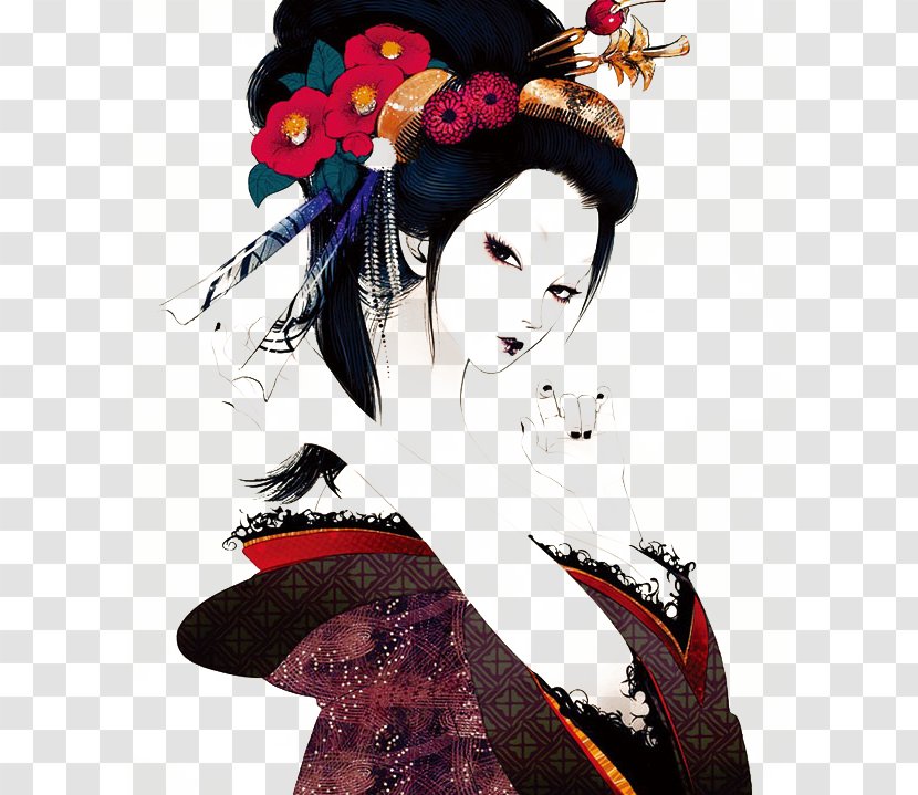 Geisha Japanese Art Drawing Illustration - Watercolor - Character Transparent PNG