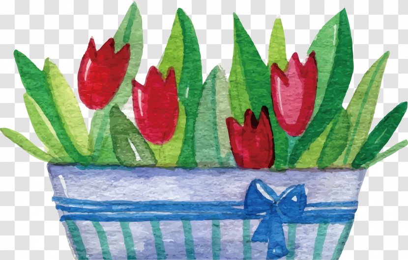 Flower Clip Art - Tulip - Pot Of Tulips Transparent PNG