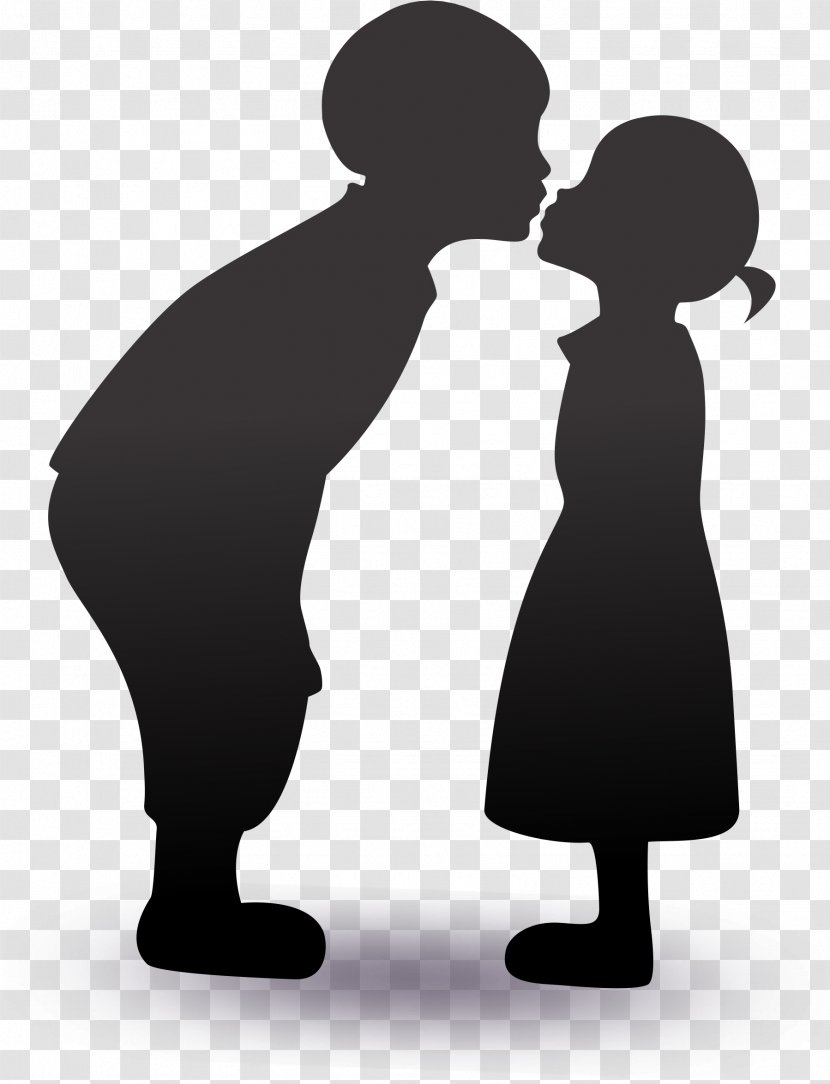 Children's Cartoon Silhouettes Kiss - Silhouette Transparent PNG
