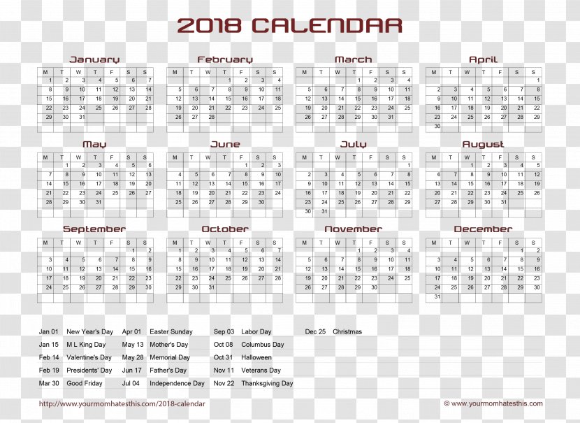 Calendar 0 Desktop Wallpaper 1 - 2018 - Desk Template Transparent PNG