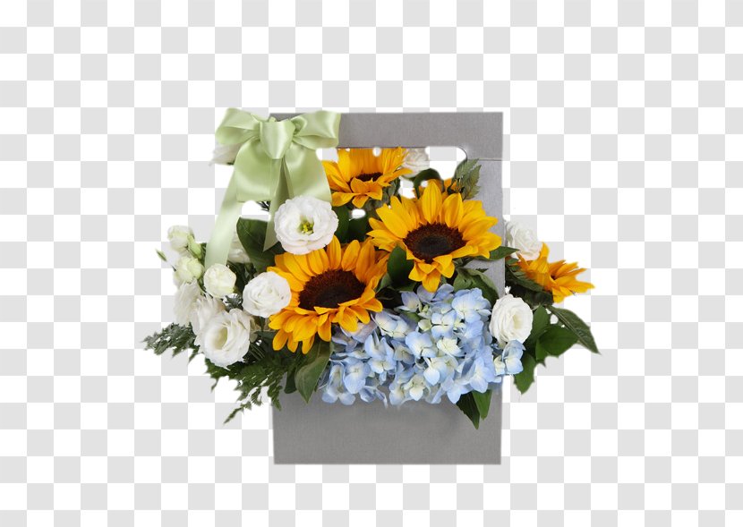 Flower Bouquet Common Sunflower Beach Rose Hydrangea - Blue White Bellflower Gift Transparent PNG