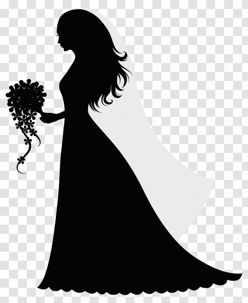 Silhouette Dress Gown Black-and-white Long Hair Transparent PNG