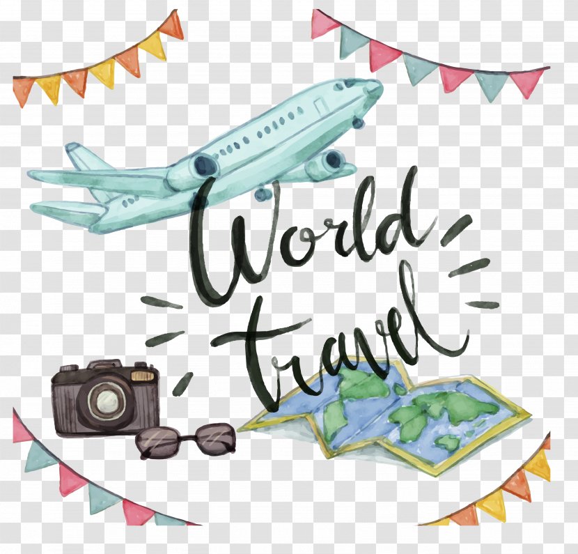 Airplane Travel Watercolor Painting Clip Art - Drawing - Hand-drawn Plane Transparent PNG