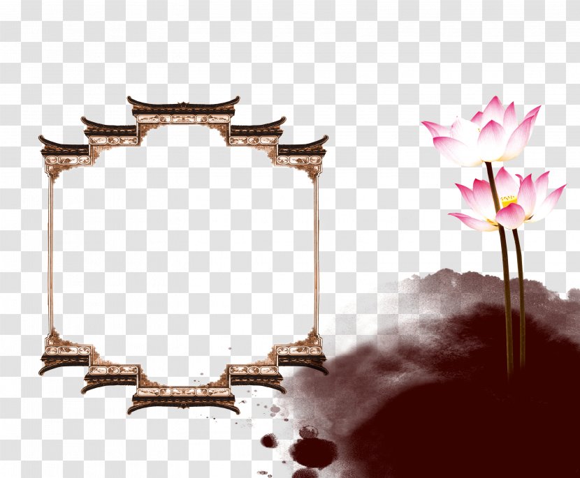 Budaya Tionghoa Chinoiserie Ink Wash Painting Poster - Branch - Lotus Arch Transparent PNG