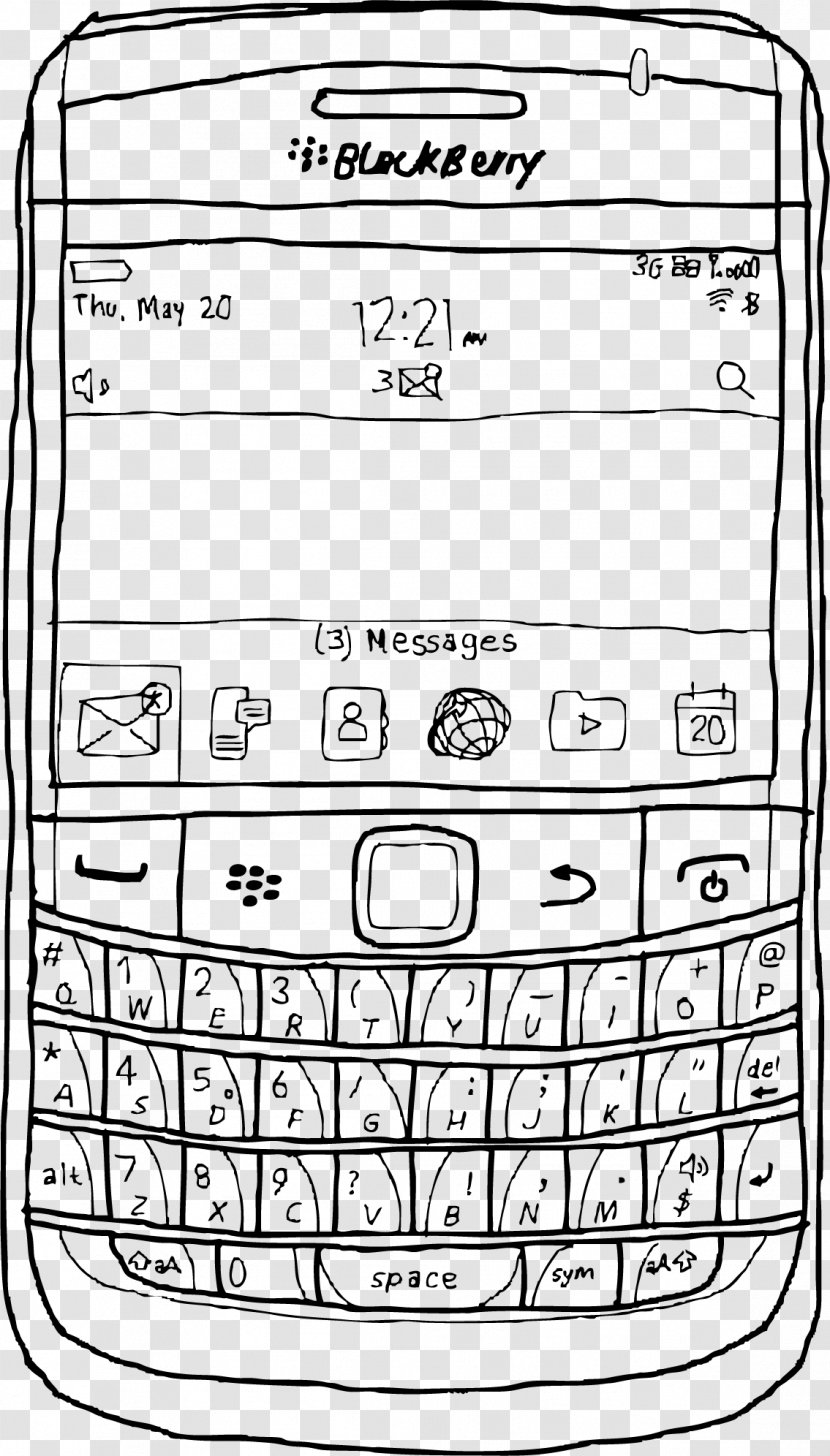 Feature Phone Mobile Smartphone BlackBerry Telephone - Drawing - Second Hand Transparent PNG