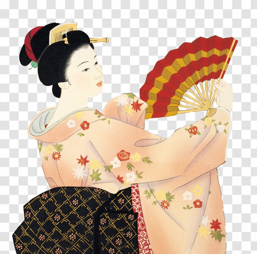 Japan Kimono - Woman - Japanese Holding A Fan Transparent PNG