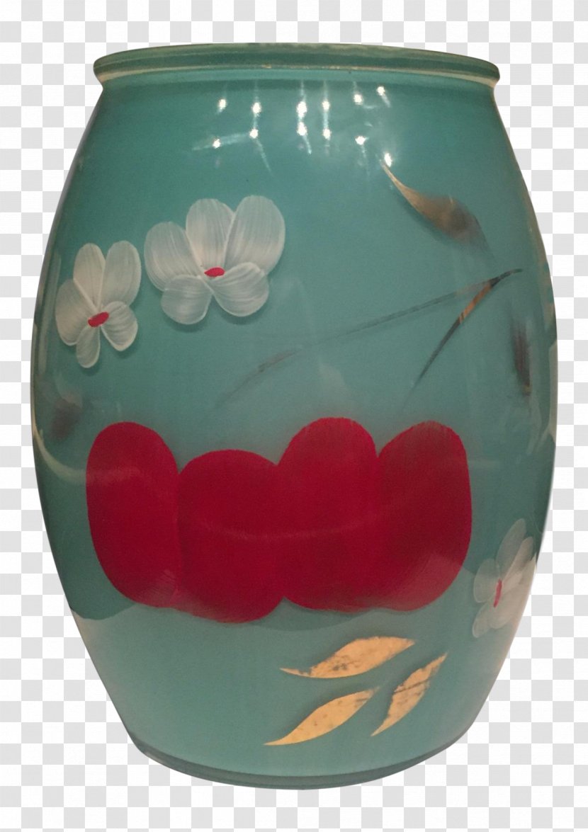 Ceramic Glass Vase Turquoise Teal - Hand-painted Cherry Blossoms Transparent PNG