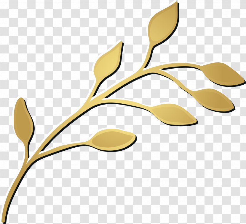 Branch Leaf Gold Clip Art - Cutlery - Hand Painted Leaves Transparent PNG