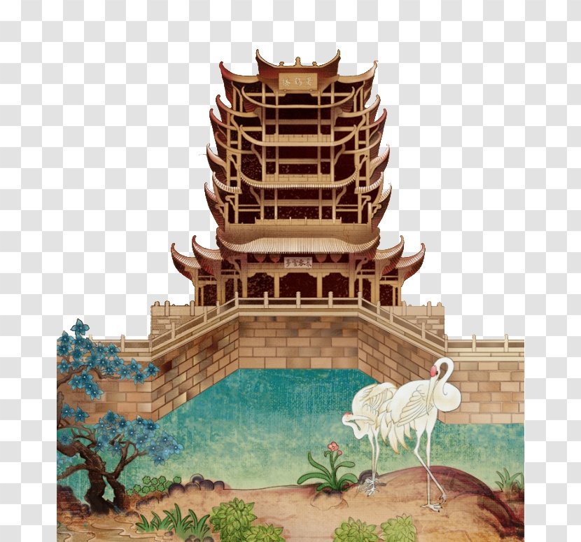 Yellow Crane Tower Building Watercolor Painting Architecture Transparent PNG