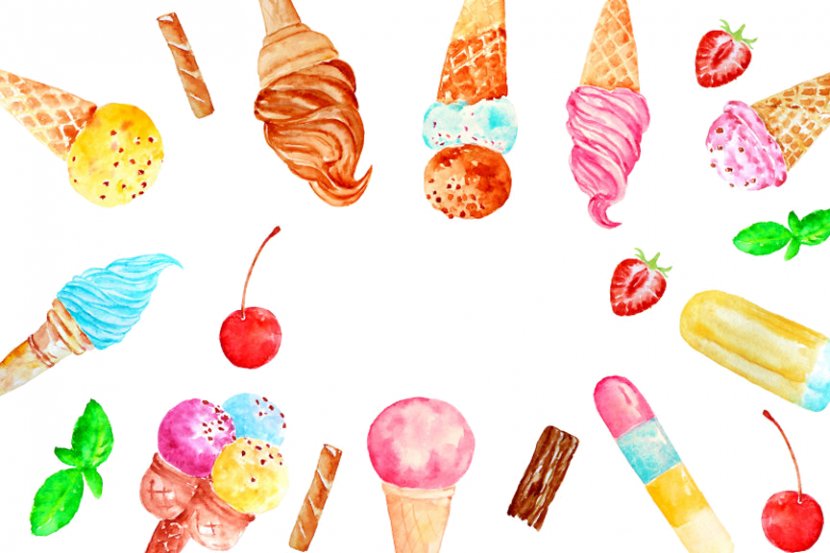 Lola's Ice Cream & Sweet Shoppe Cones Gelato Watercolor Painting - Cuisine Transparent PNG