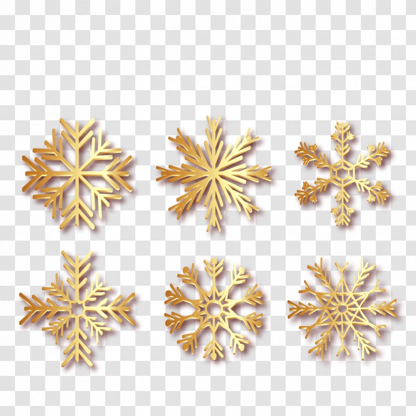 Earring Ice Crystals Snowflake - Vector Winter Golden Snowflakes Transparent PNG
